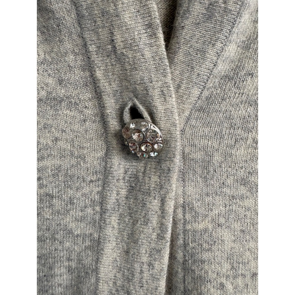 J.Crew Gray Merino Wool Angora Cashmere Blend Cardigan Sweater Jeweled Button L - Picture 4 of 9